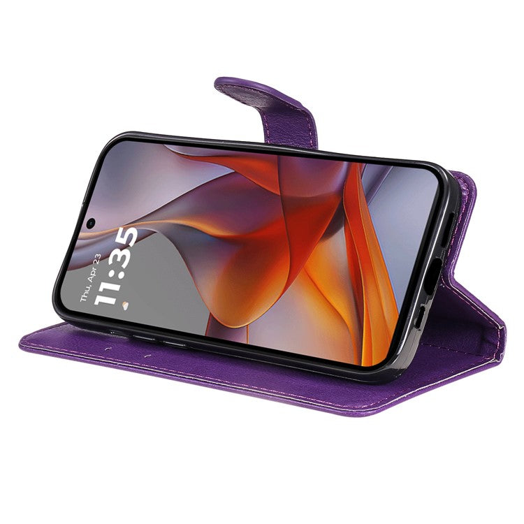 For Motorola Moto G75 5G Case Solid Color Leather Phone Cover Wallet Stand - Purple
