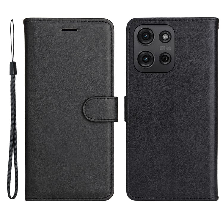 For Motorola Moto G75 5G Case Solid Color Leather Phone Cover Wallet Stand - Black