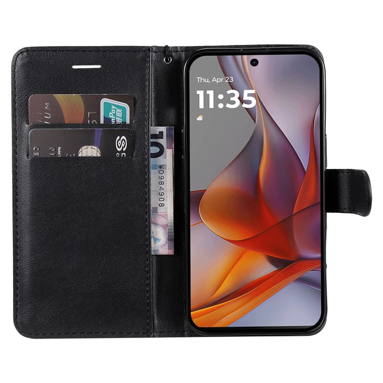 For Motorola Moto G75 5G Case Solid Color Leather Phone Cover Wallet Stand - Black