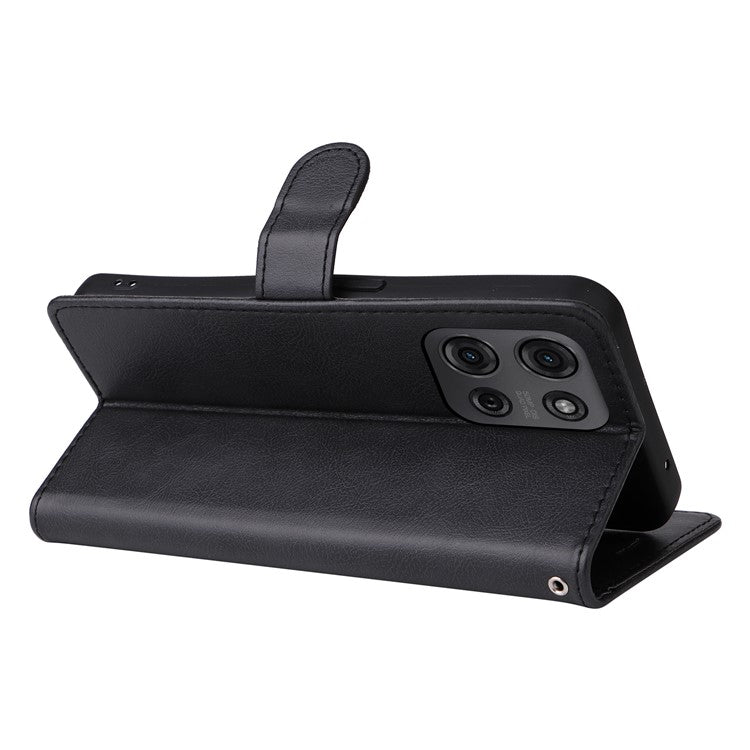 For Motorola Moto G75 5G Case Solid Color Leather Phone Cover Wallet Stand - Black