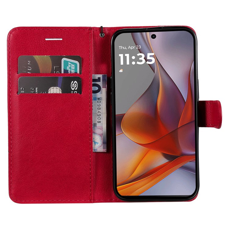 For Motorola Moto G75 5G Case Solid Color Leather Phone Cover Wallet Stand - Red