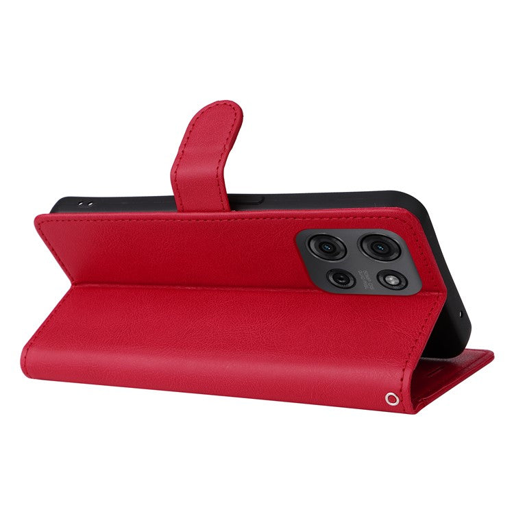 For Motorola Moto G75 5G Case Solid Color Leather Phone Cover Wallet Stand - Red