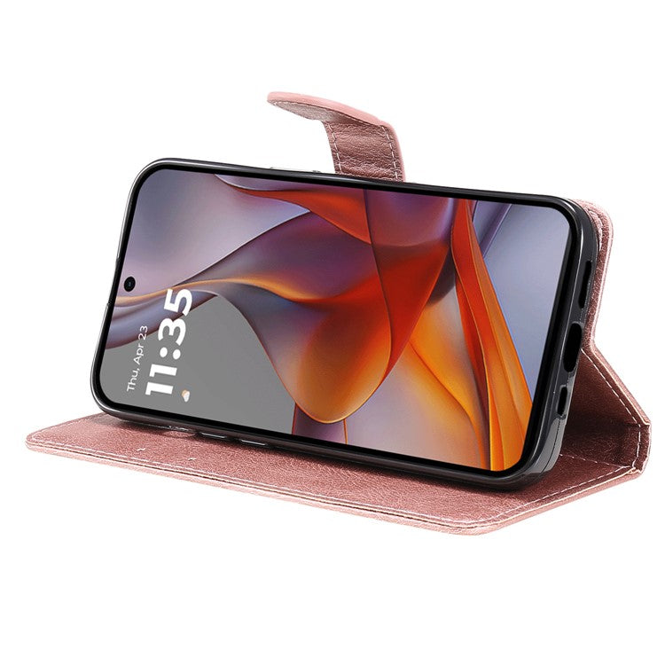 For Motorola Moto G75 5G Case Solid Color Leather Phone Cover Wallet Stand - Rose Gold