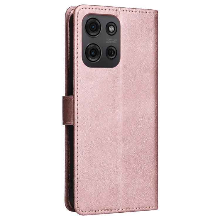 For Motorola Moto G75 5G Case Solid Color Leather Phone Cover Wallet Stand - Rose Gold