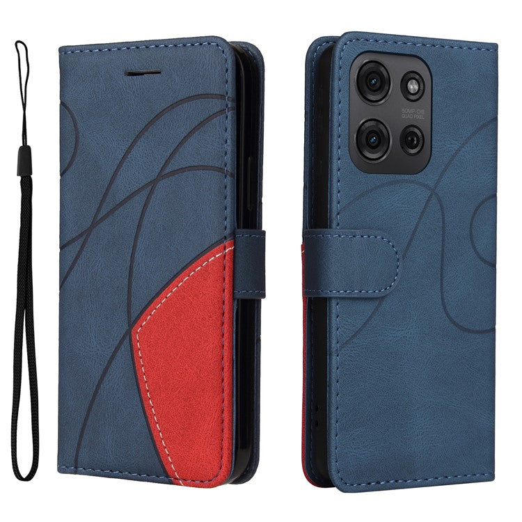 For Motorola Moto G75 5G Case Color Splicing Leather Phone Cover Wallet Stand - Blue