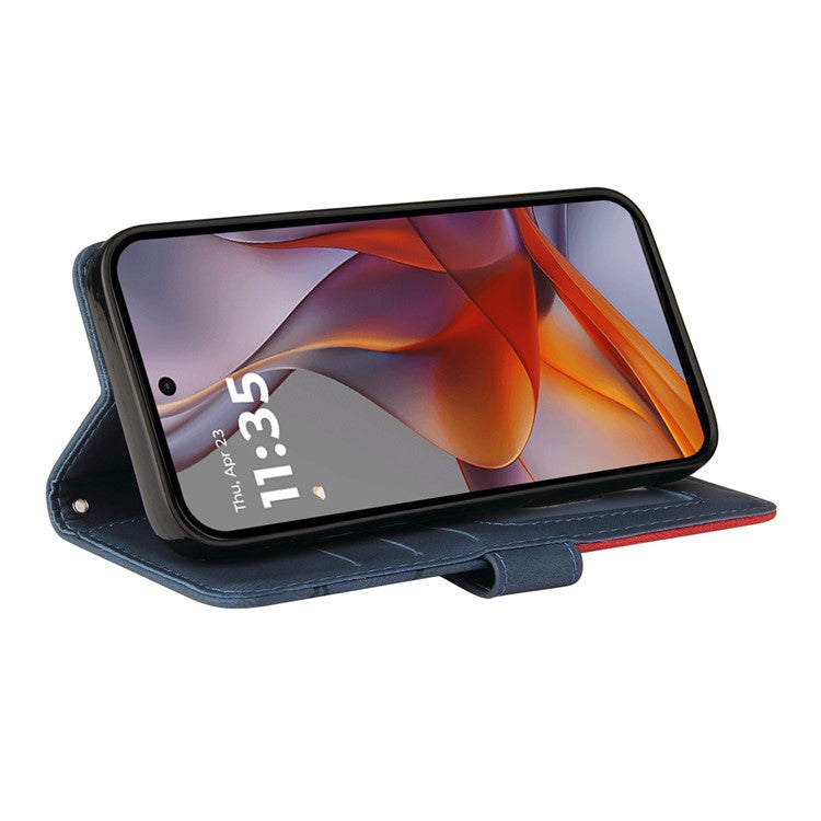 For Motorola Moto G75 5G Case Color Splicing Leather Phone Cover Wallet Stand - Blue