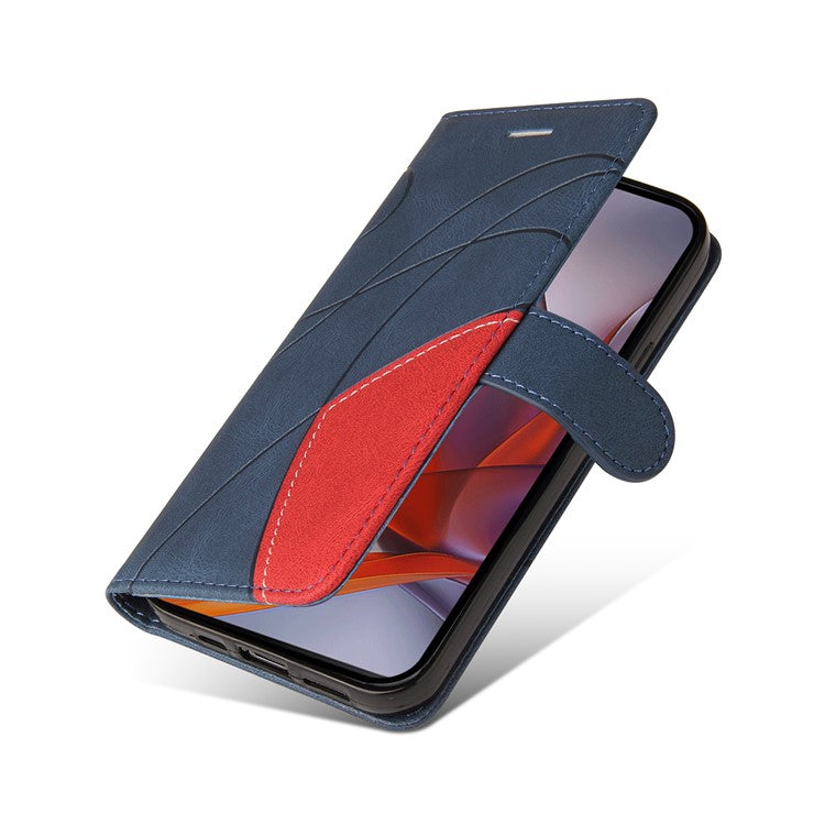 For Motorola Moto G75 5G Case Color Splicing Leather Phone Cover Wallet Stand - Blue