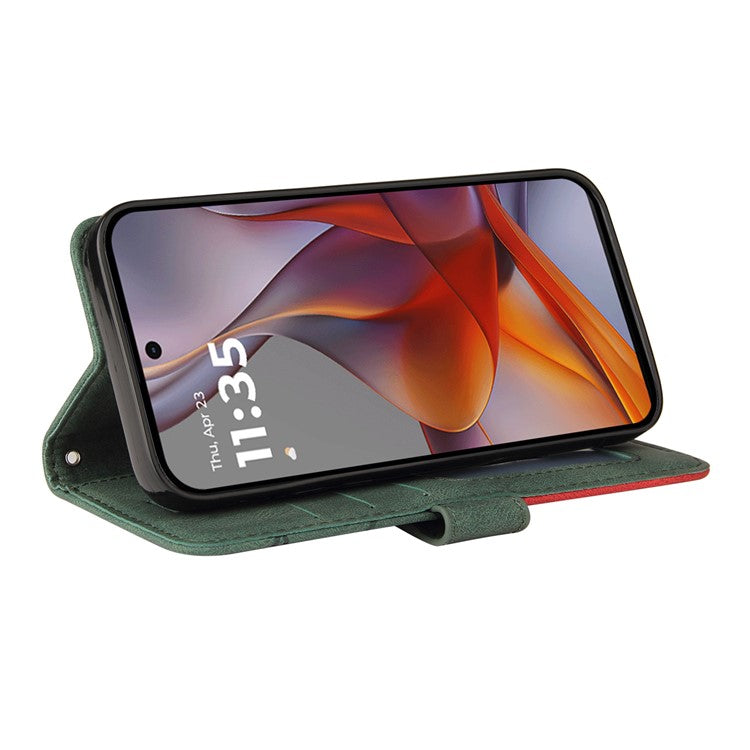For Motorola Moto G75 5G Case Color Splicing Leather Phone Cover Wallet Stand - Green