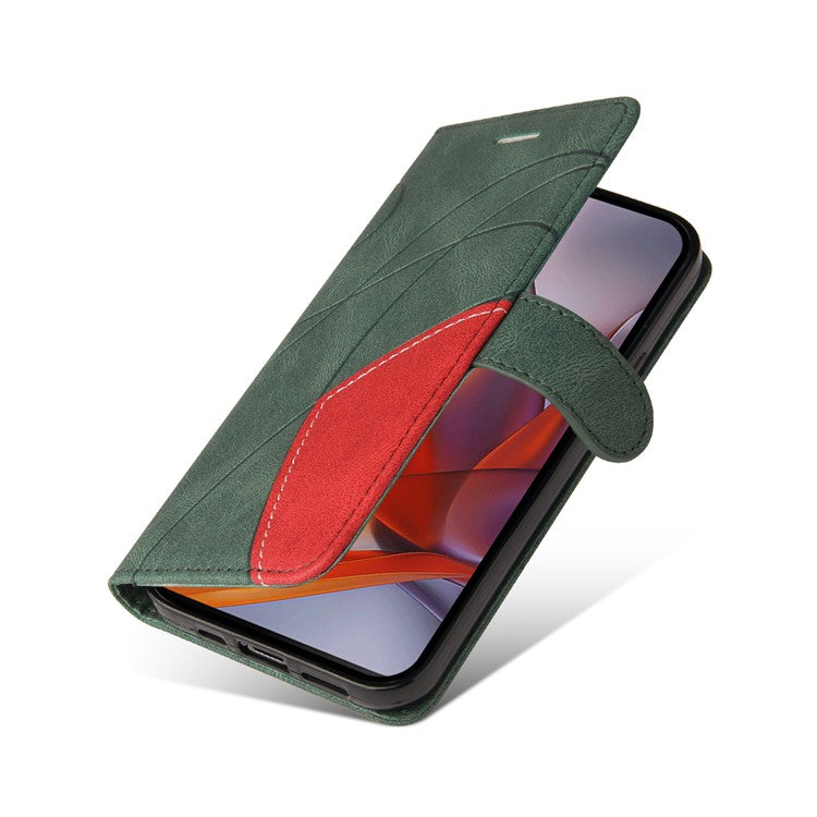 For Motorola Moto G75 5G Case Color Splicing Leather Phone Cover Wallet Stand - Green
