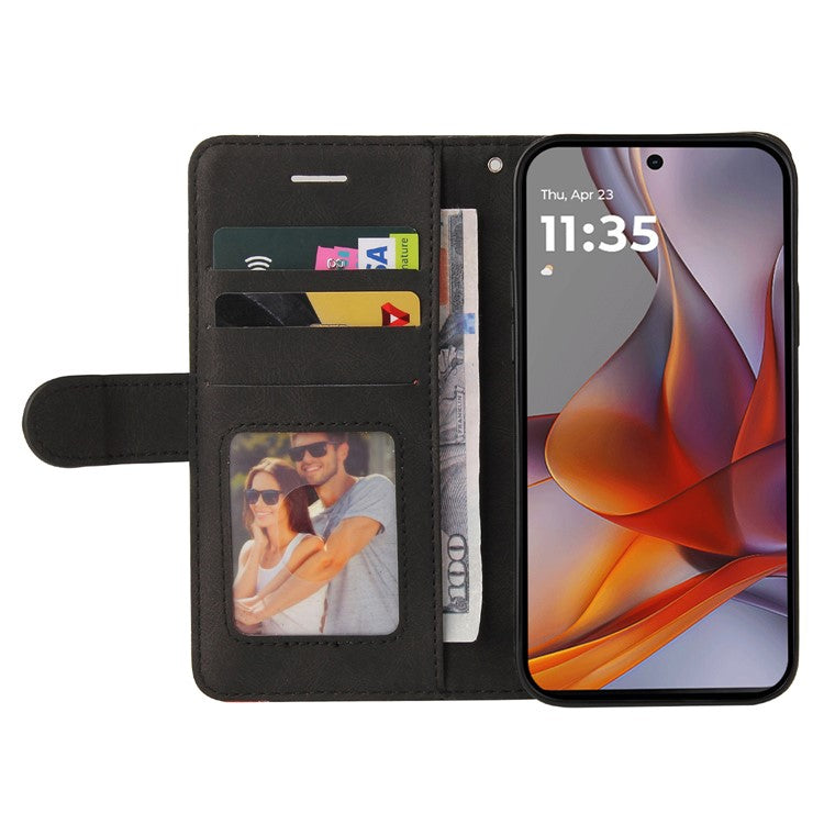 For Motorola Moto G75 5G Case Color Splicing Leather Phone Cover Wallet Stand - Black