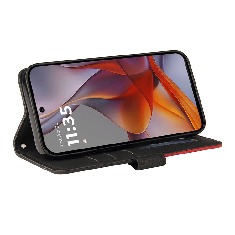 For Motorola Moto G75 5G Case Color Splicing Leather Phone Cover Wallet Stand - Black