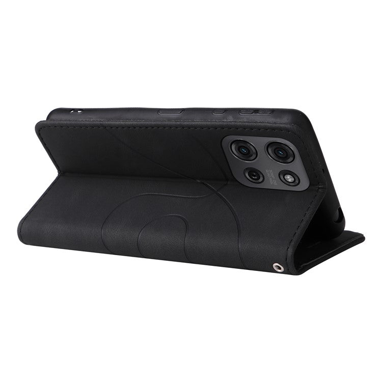 For Motorola Moto G75 5G Case Color Splicing Leather Phone Cover Wallet Stand - Black