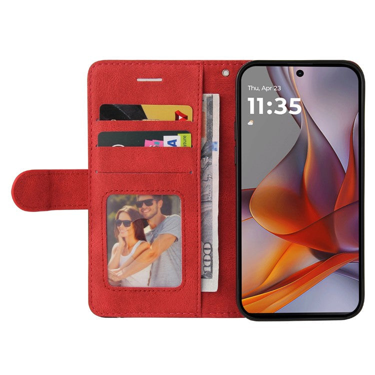 For Motorola Moto G75 5G Case Color Splicing Leather Phone Cover Wallet Stand - Red