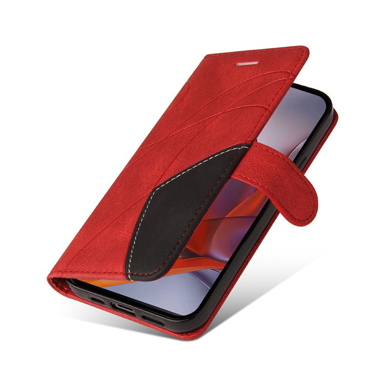 For Motorola Moto G75 5G Case Color Splicing Leather Phone Cover Wallet Stand - Red