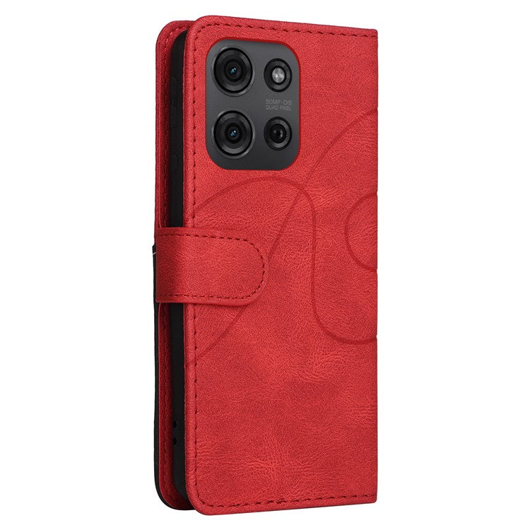 For Motorola Moto G75 5G Case Color Splicing Leather Phone Cover Wallet Stand - Red