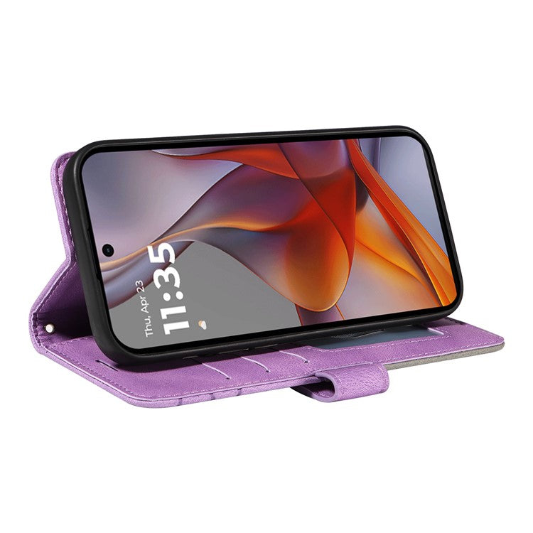 For Motorola Moto G75 5G Case Color Splicing Leather Phone Cover Wallet Stand - Light Purple