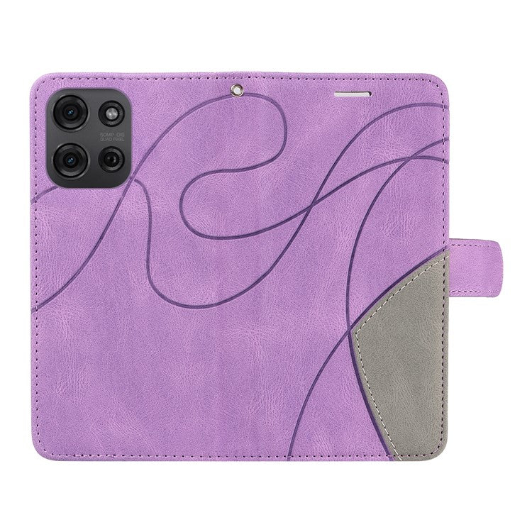 For Motorola Moto G75 5G Case Color Splicing Leather Phone Cover Wallet Stand - Light Purple