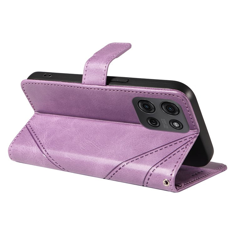 For Motorola Moto G75 5G Case Leather Geometric Line Wallet Phone Cover with Wrist Strap - Light Purple
