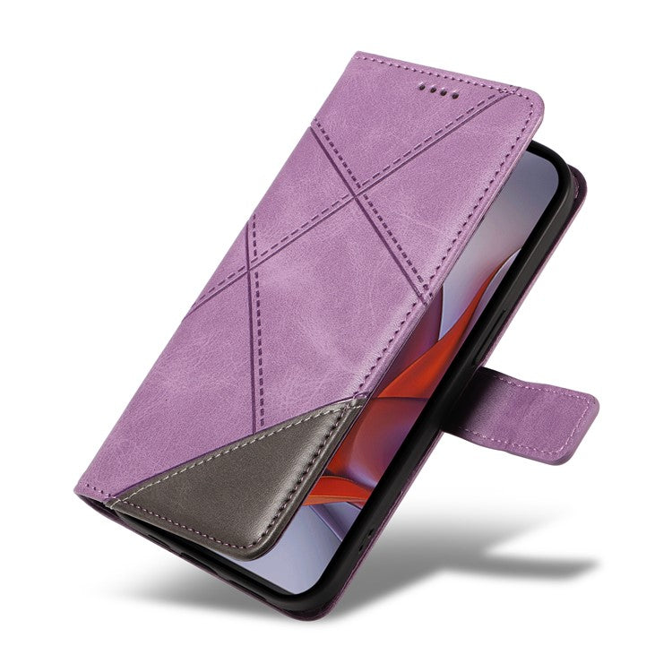 For Motorola Moto G75 5G Case Leather Geometric Line Wallet Phone Cover with Wrist Strap - Light Purple