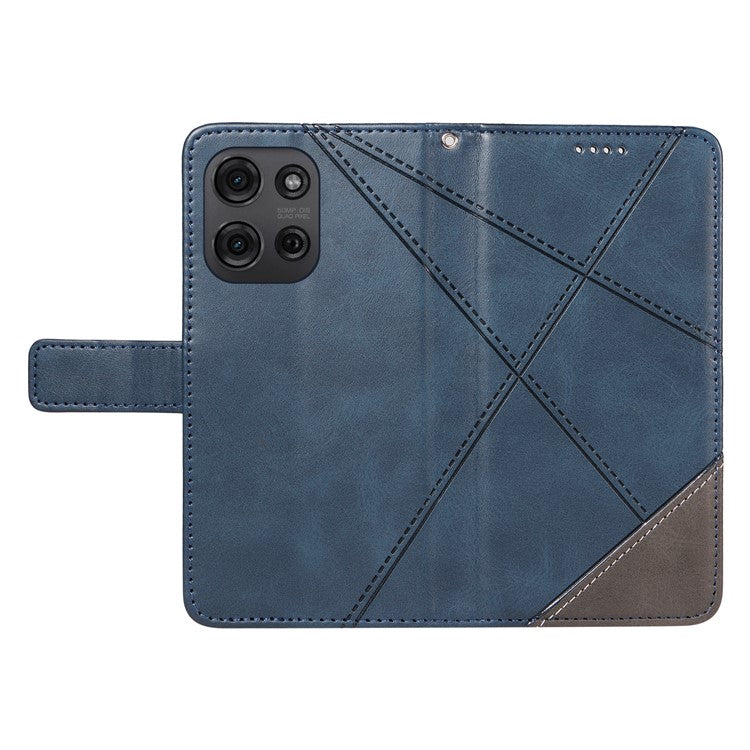 For Motorola Moto G75 5G Case Leather Geometric Line Wallet Phone Cover with Wrist Strap - Blue