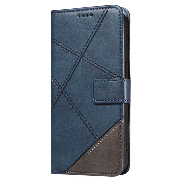 For Motorola Moto G75 5G Case Leather Geometric Line Wallet Phone Cover with Wrist Strap - Blue