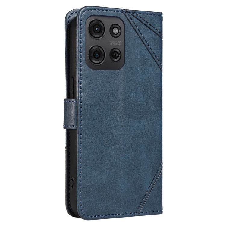 For Motorola Moto G75 5G Case Leather Geometric Line Wallet Phone Cover with Wrist Strap - Blue