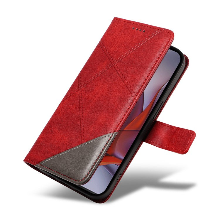 For Motorola Moto G75 5G Case Leather Geometric Line Wallet Phone Cover with Wrist Strap - Red