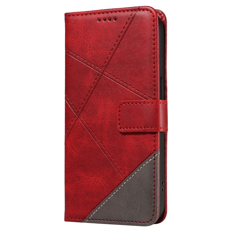 For Motorola Moto G75 5G Case Leather Geometric Line Wallet Phone Cover with Wrist Strap - Red