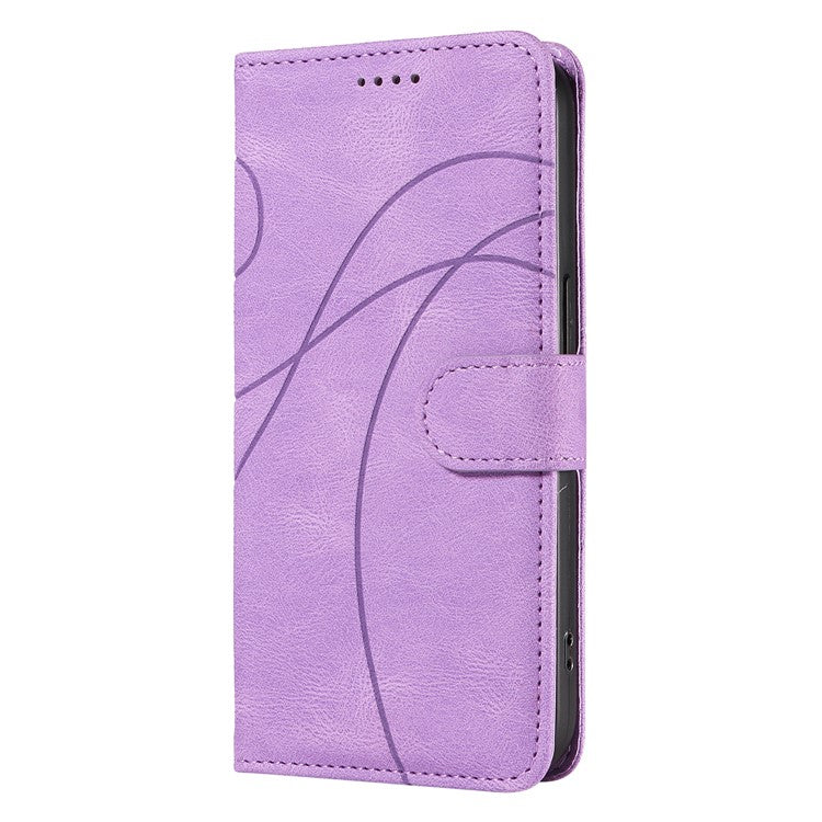 For Motorola Moto G75 5G Case Stand Wallet Leather Phone Cover Curved Line Wrist Strap - Light Purple