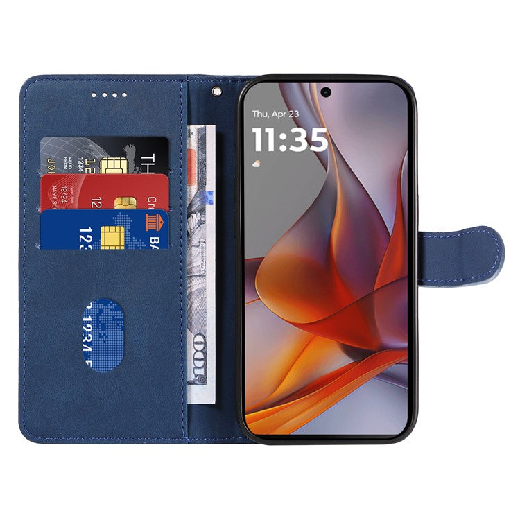 For Motorola Moto G75 5G Case Stand Wallet Leather Phone Cover Curved Line Wrist Strap - Blue