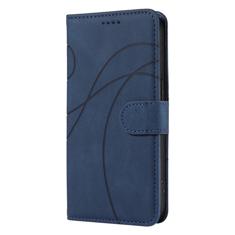 For Motorola Moto G75 5G Case Stand Wallet Leather Phone Cover Curved Line Wrist Strap - Blue