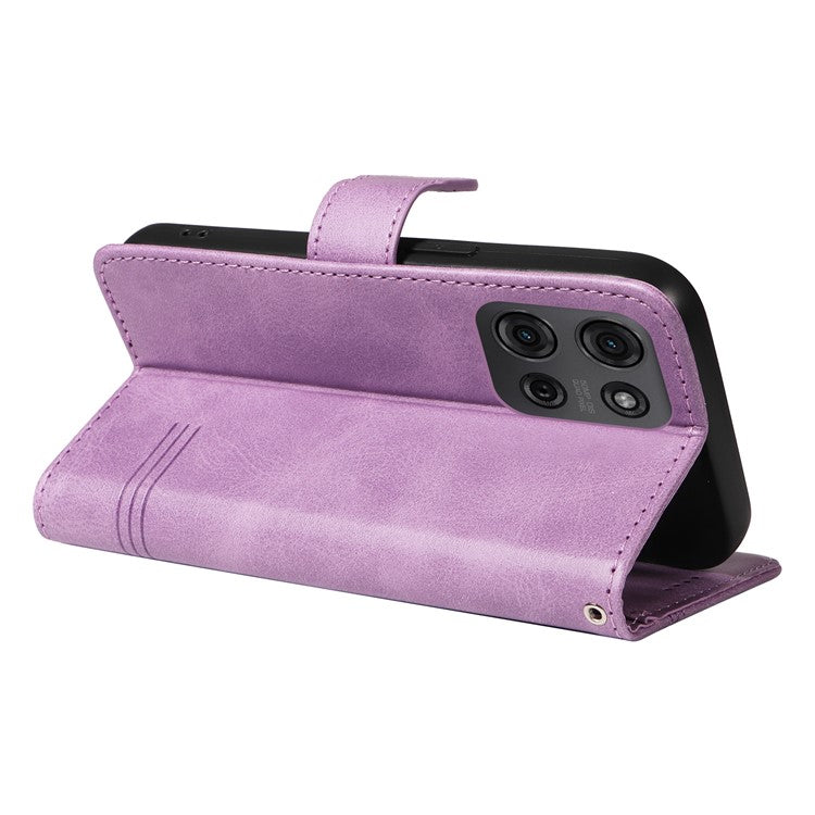 For Motorola Moto G75 5G Case Flip Wallet T-Shape Lines Leather Phone Cover - Light Purple