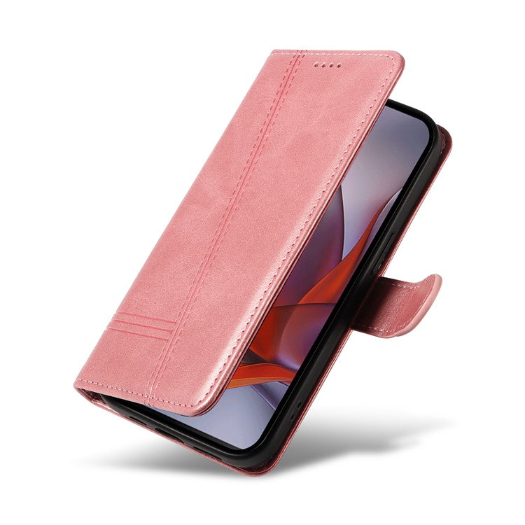 For Motorola Moto G75 5G Case Flip Wallet T-Shape Lines Leather Phone Cover - Rose Gold