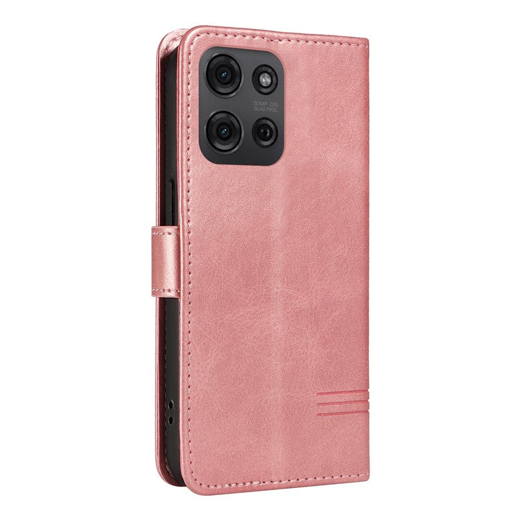 For Motorola Moto G75 5G Case Flip Wallet T-Shape Lines Leather Phone Cover - Rose Gold