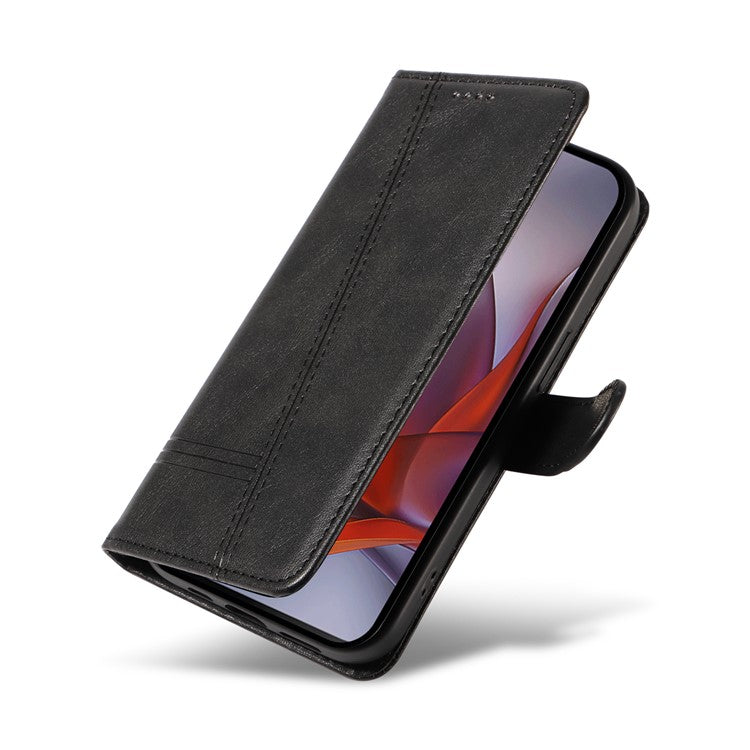 For Motorola Moto G75 5G Case Flip Wallet T-Shape Lines Leather Phone Cover - Black