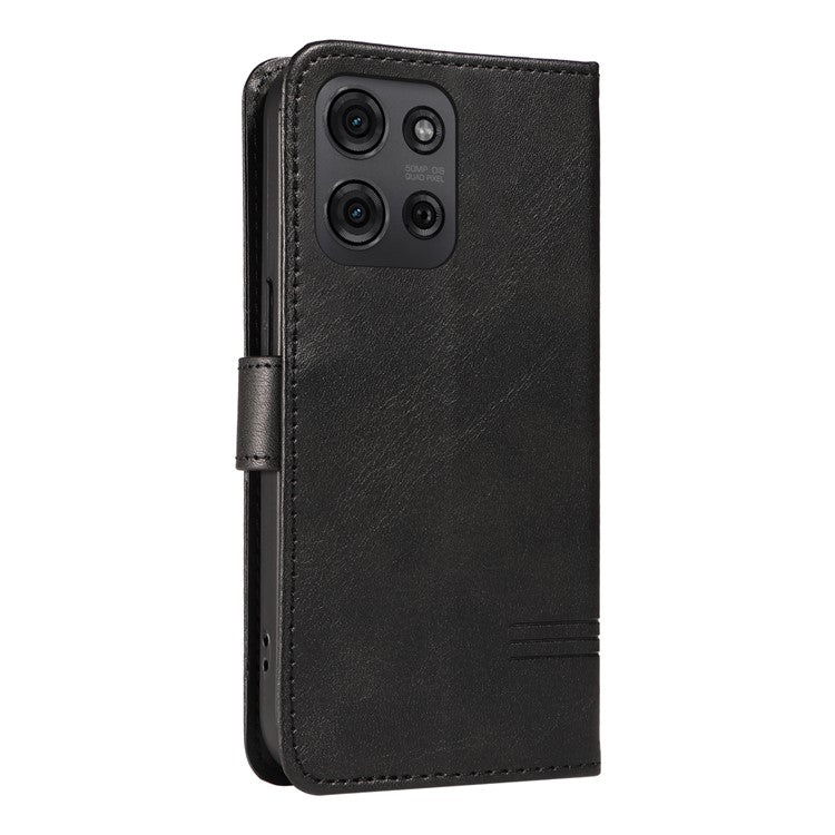 For Motorola Moto G75 5G Case Flip Wallet T-Shape Lines Leather Phone Cover - Black
