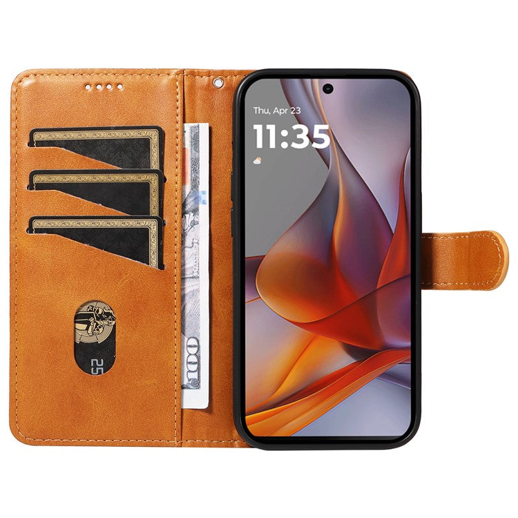 For Motorola Moto G75 5G Case Flip Wallet T-Shape Lines Leather Phone Cover - Yellow