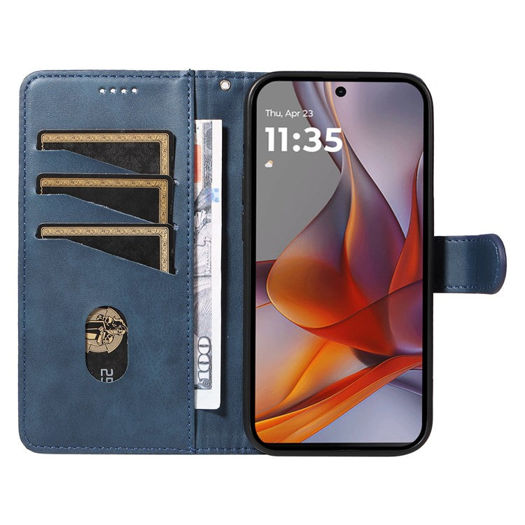For Motorola Moto G75 5G Case Flip Wallet T-Shape Lines Leather Phone Cover - Blue