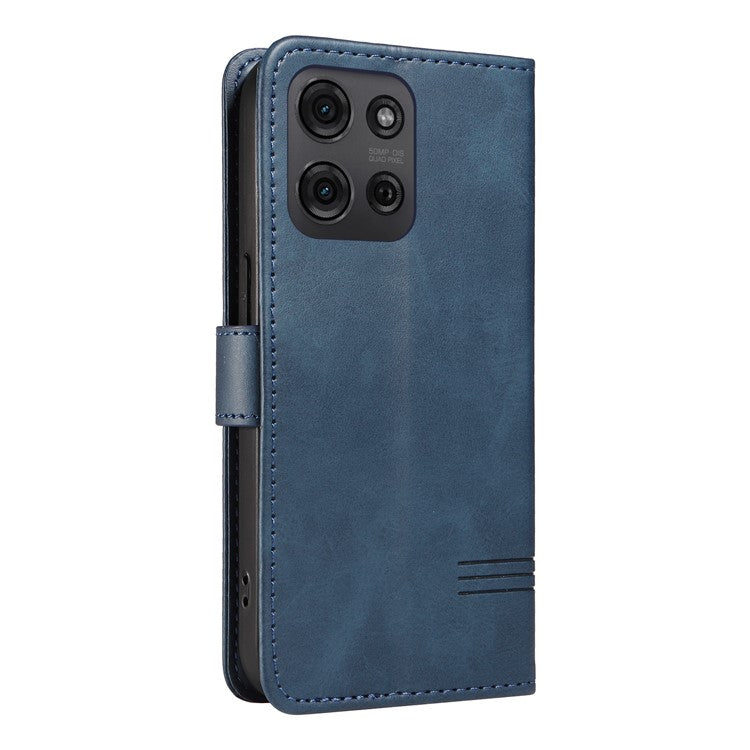 For Motorola Moto G75 5G Case Flip Wallet T-Shape Lines Leather Phone Cover - Blue
