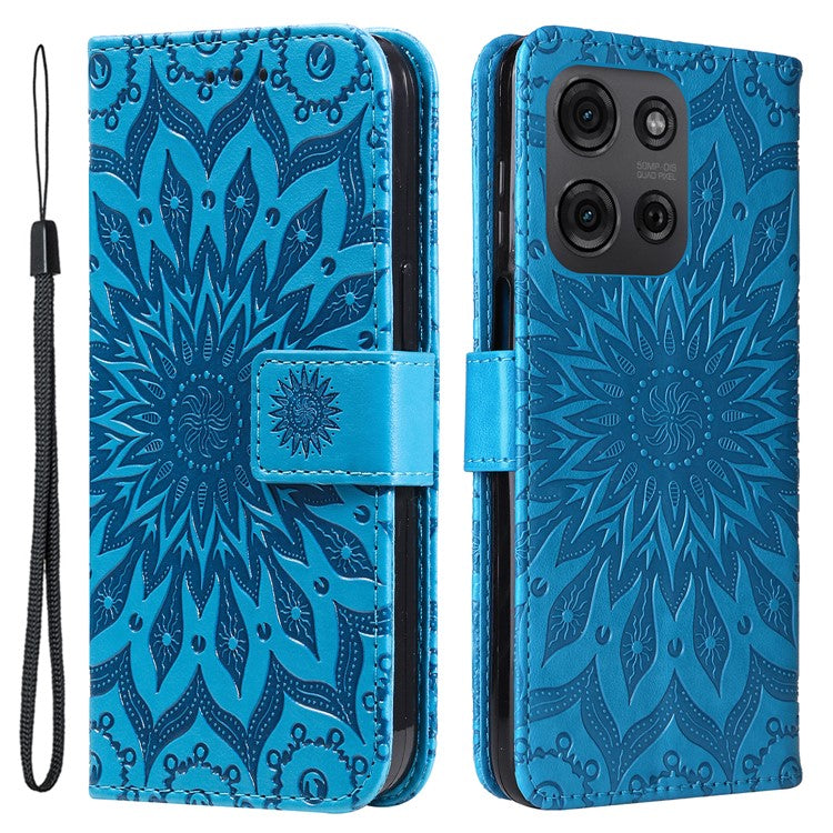 For Motorola Moto G75 5G Case Sunflower Leather Wallet Phone Cover - Blue