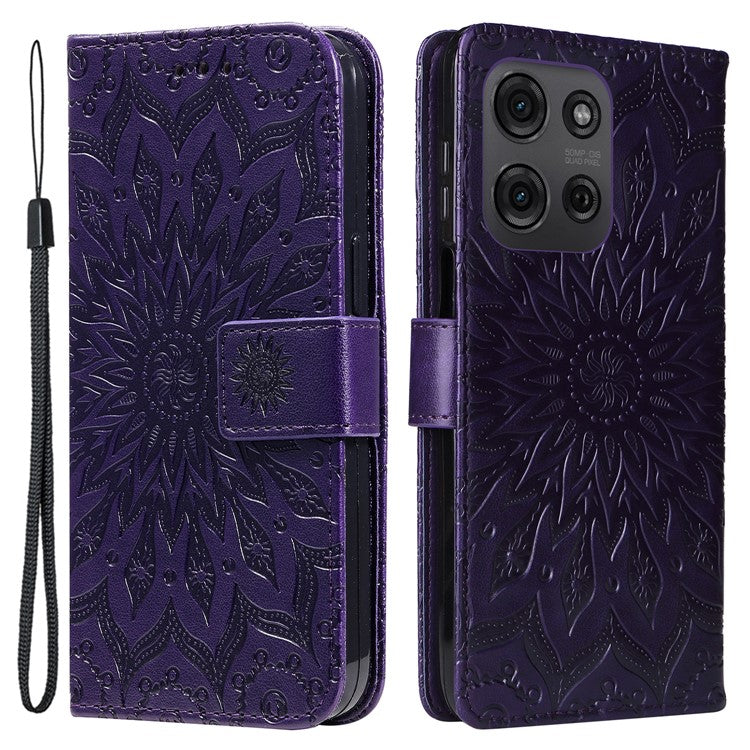 For Motorola Moto G75 5G Case Sunflower Leather Wallet Phone Cover - Purple