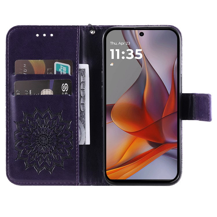 For Motorola Moto G75 5G Case Sunflower Leather Wallet Phone Cover - Purple
