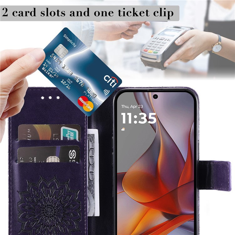 For Motorola Moto G75 5G Case Sunflower Leather Wallet Phone Cover - Purple