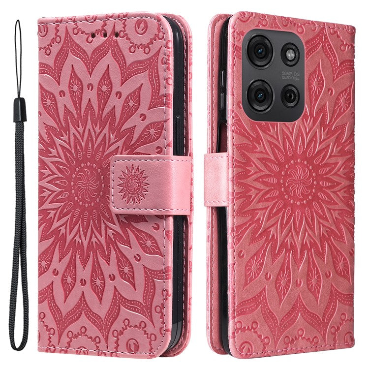 For Motorola Moto G75 5G Case Sunflower Leather Wallet Phone Cover - Pink