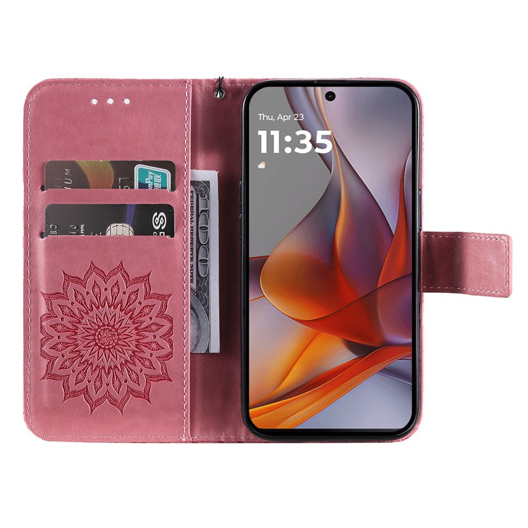 For Motorola Moto G75 5G Case Sunflower Leather Wallet Phone Cover - Pink