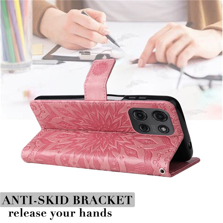 For Motorola Moto G75 5G Case Sunflower Leather Wallet Phone Cover - Pink