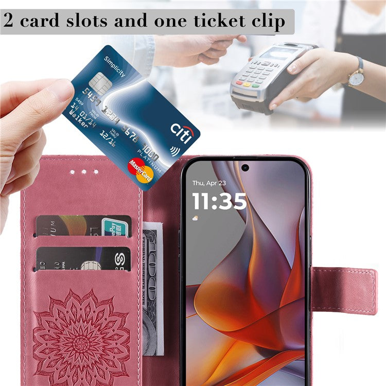 For Motorola Moto G75 5G Case Sunflower Leather Wallet Phone Cover - Pink
