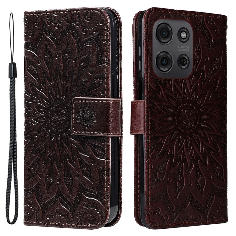 For Motorola Moto G75 5G Case Sunflower Leather Wallet Phone Cover - Brown