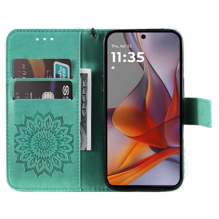 For Motorola Moto G75 5G Case Sunflower Leather Wallet Phone Cover - Green