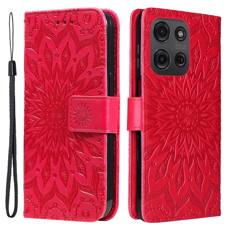 For Motorola Moto G75 5G Case Sunflower Leather Wallet Phone Cover - Red